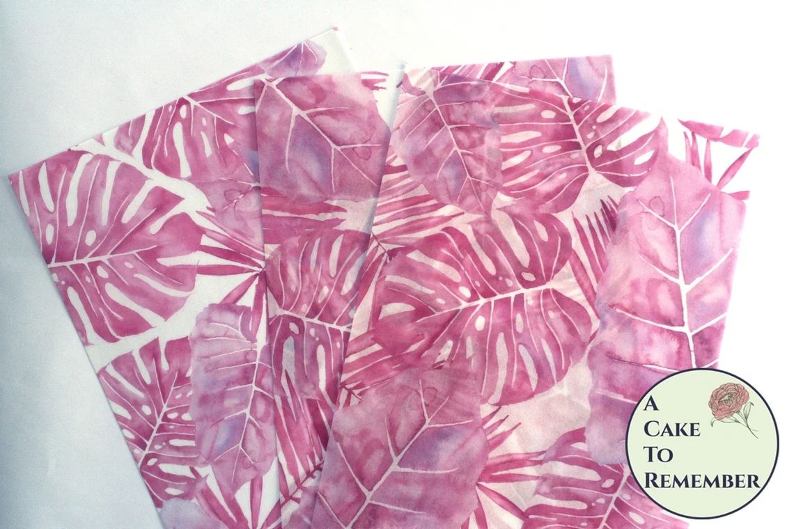 Pink Watercolor tropical palm leaf edible wafer paper 3 sheets